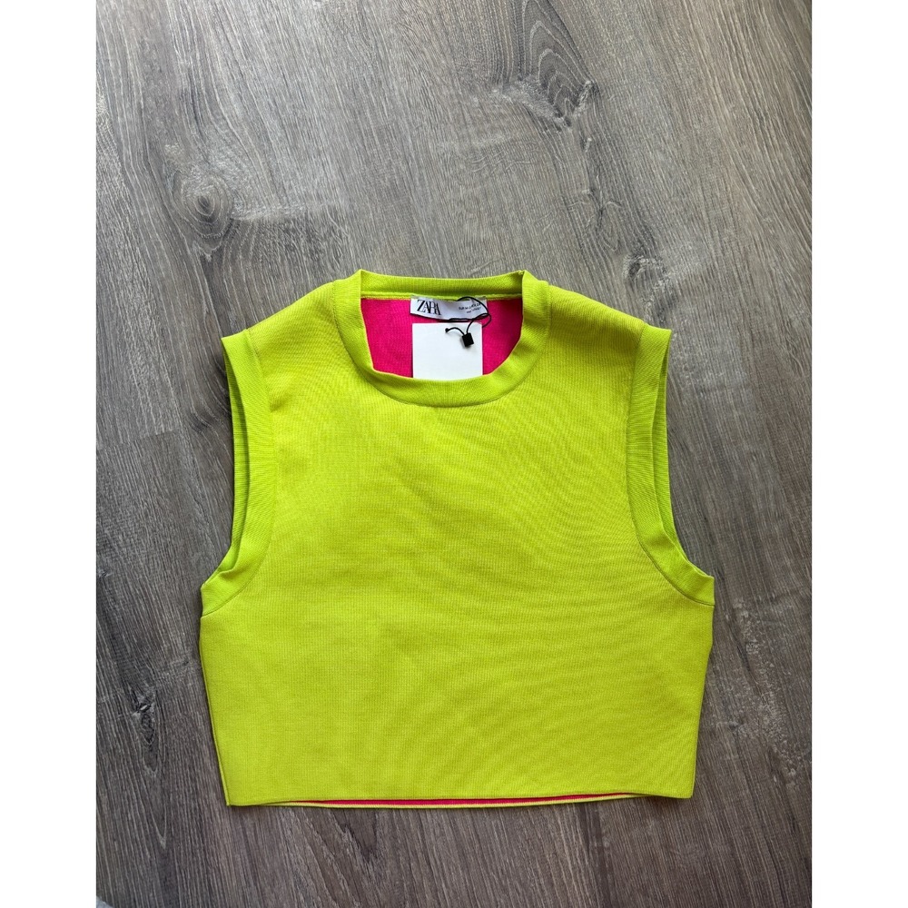 Zara Women's Stretch Cop Tank Top Neon Green Size‎ Medium NWT